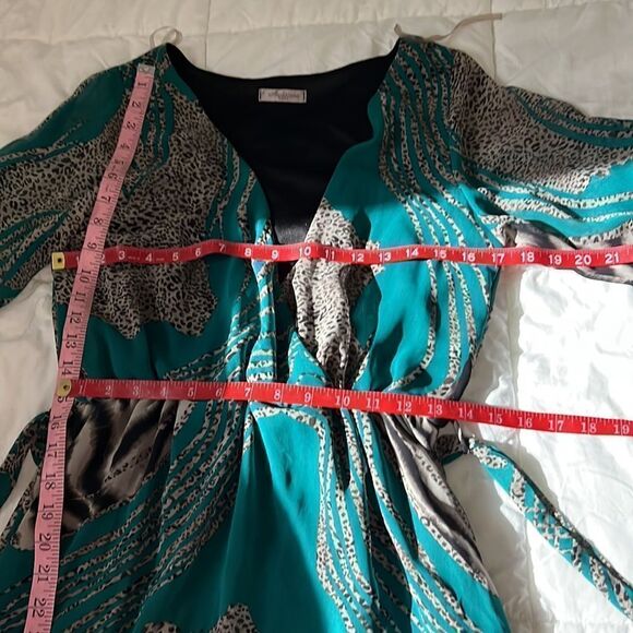 Auditions Fashion Dress V Neck Hunter Green Black Tan Animal Print Mini Belt Inc - Picture 10 of 10